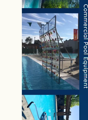 Poolside aquatic climbing wall over a competition pool